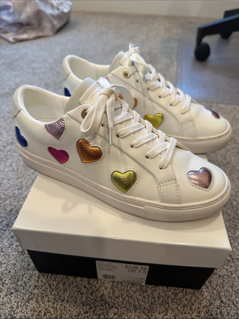 Kurt Geiger White Leather Heart Sneakers